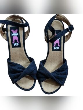 K9 By Rocket Dog  Wedge Heel Sandals Eyelet Cotton Top and Wooden Platform 7 Bk